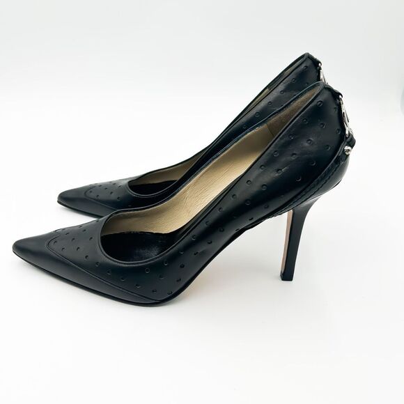 Gucci Interlocking GG Pointed Toe Black Leather Heels Pumps Size 8.5 - Picture 7 of 16